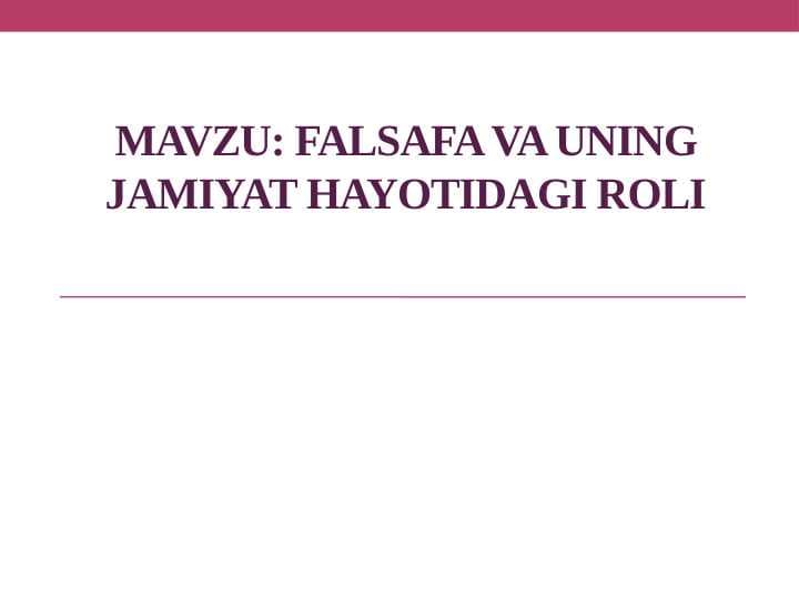Falsafa va uning jamiyat hayotidagi roli