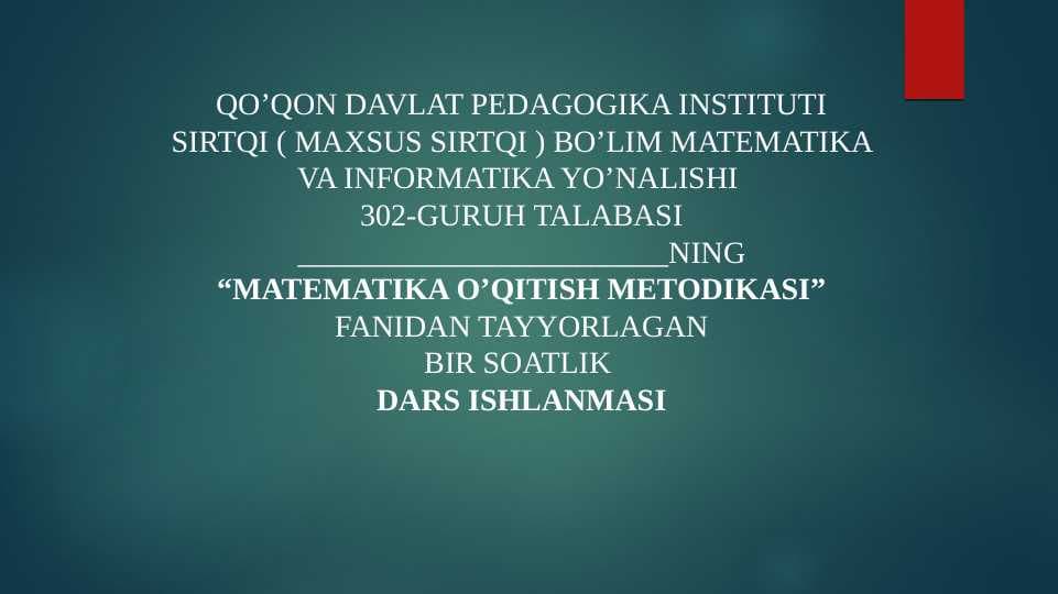 MAVZU:O’NLI KASRLARNI TAQQOSLASH