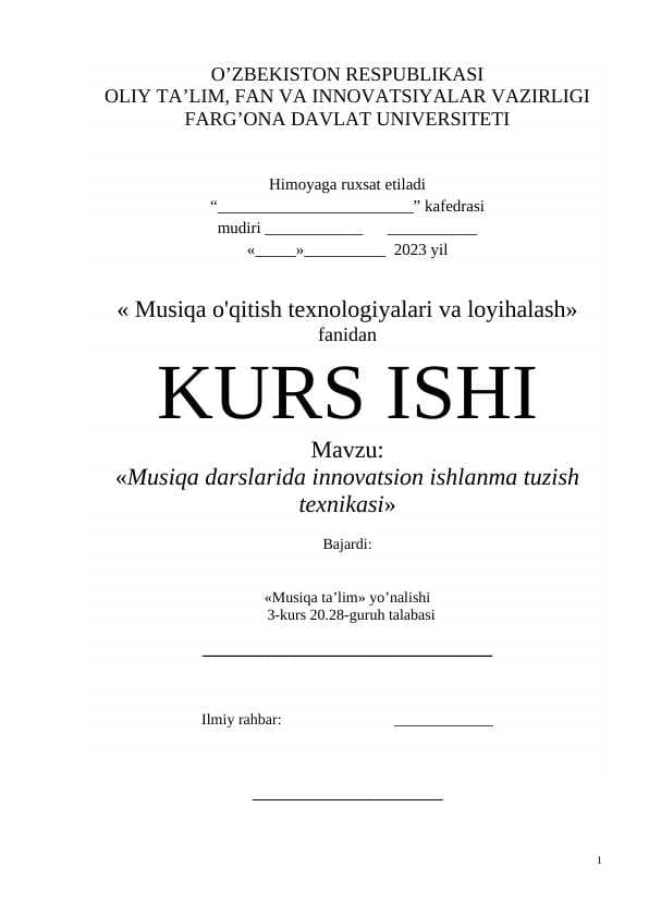 Musiqa darslarida innovatsion ishlanma tuzish texnikasi