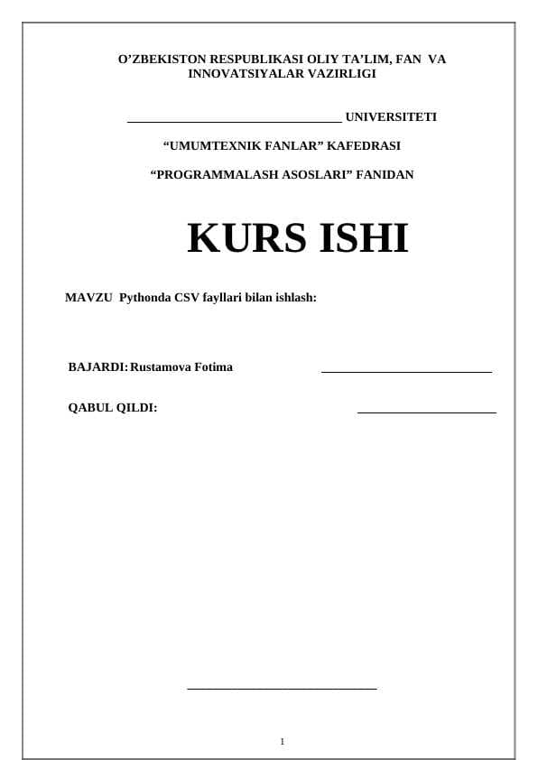Pythonda CSV fayllari bilan ishlash