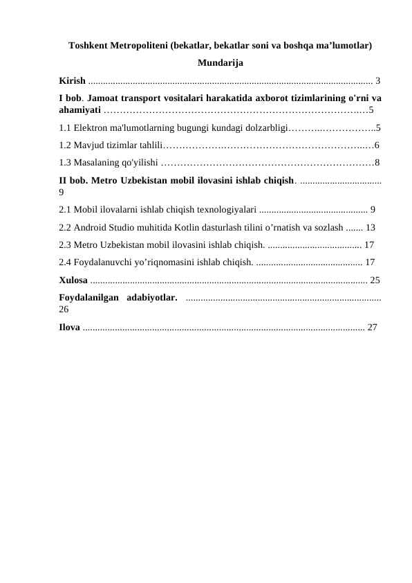 Toshkent Metropoliteni (bekatlar, bekatlar soni va boshqa ma’lumotlar)