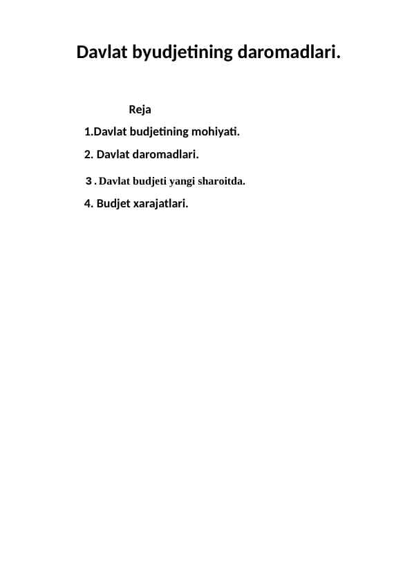 Davlat byudjetining daromadlari.