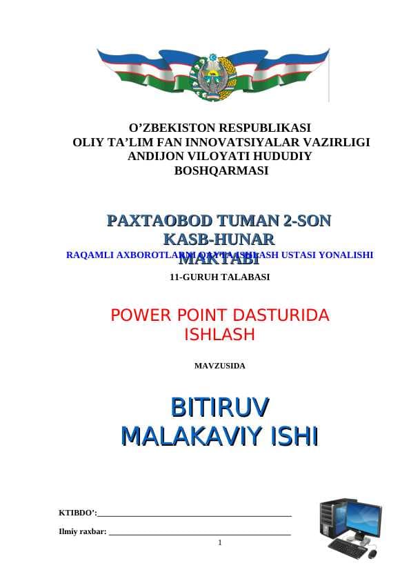 POWER POINT DASTURIDA ISHLASH