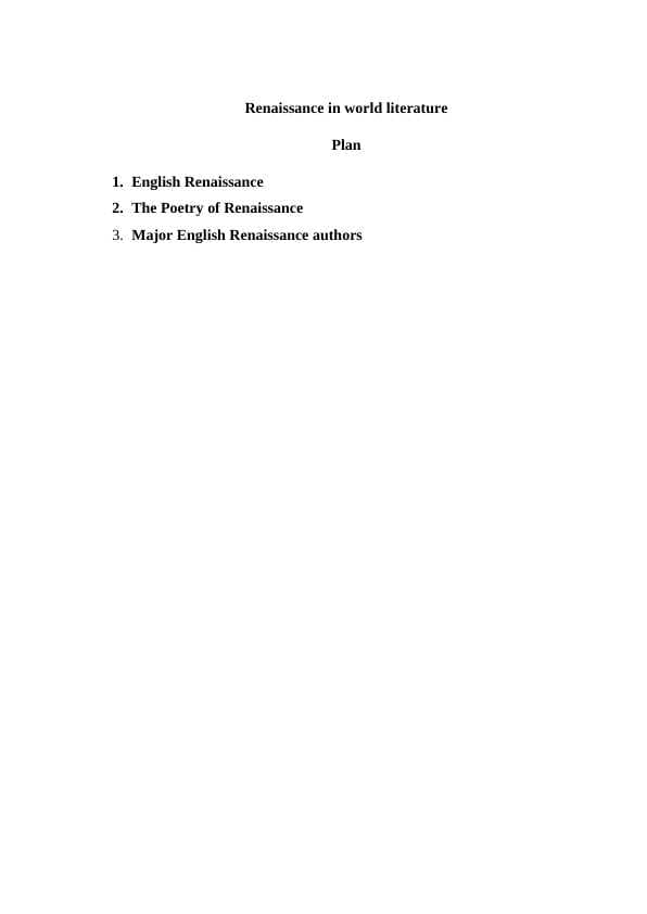 Renaissance in world literature