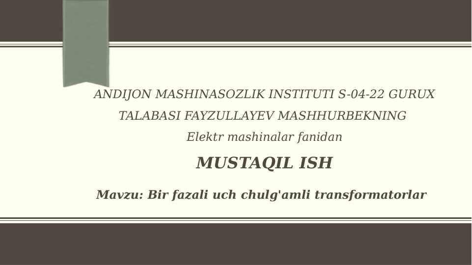 Bir fazali uch chulg'amli transformatorlar