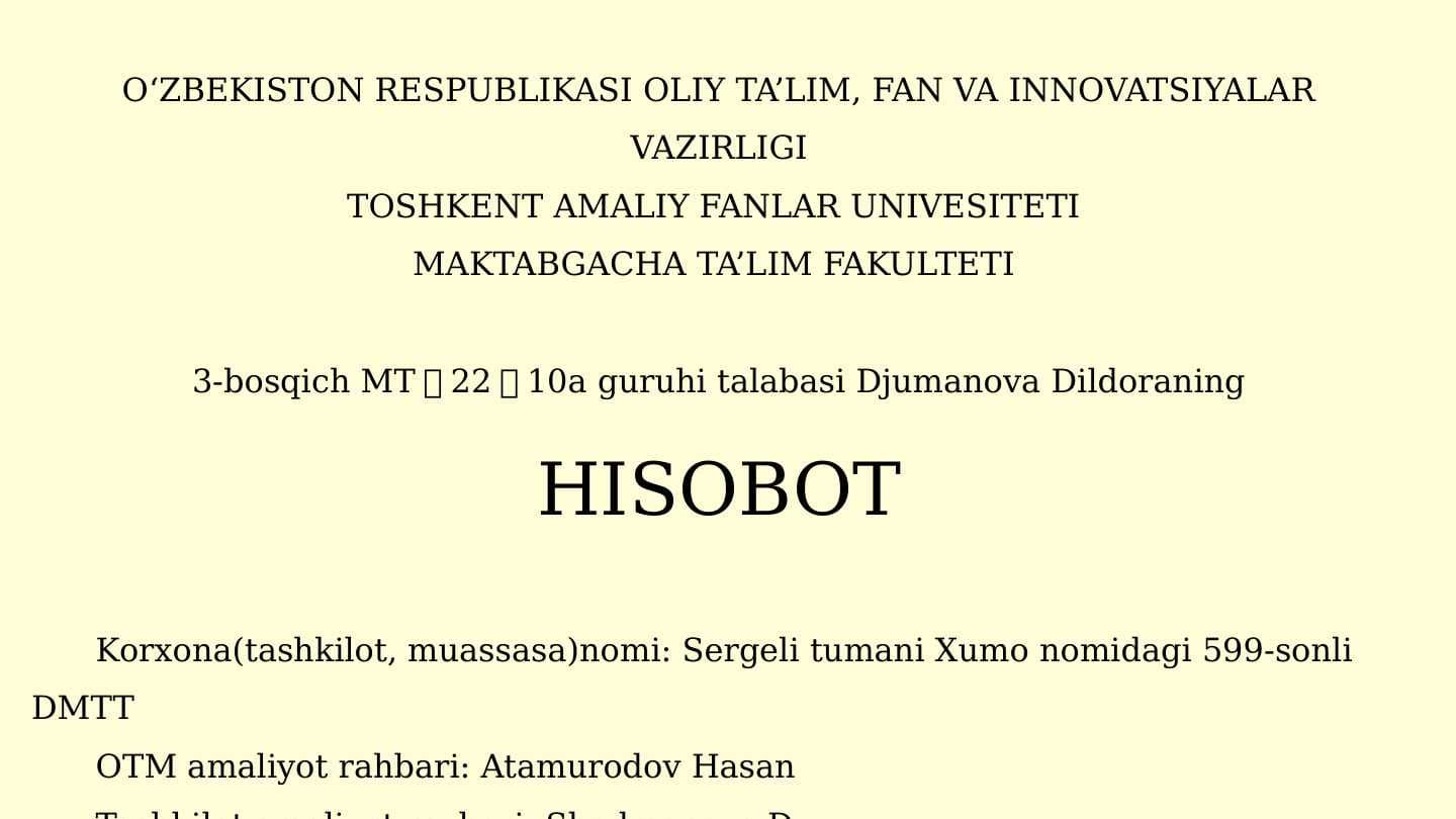MTT amaliyot xisoboti