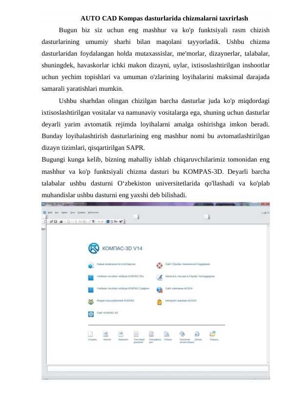 AUTO CAD Kompas dasturlarida chizmalarni taxrirlash