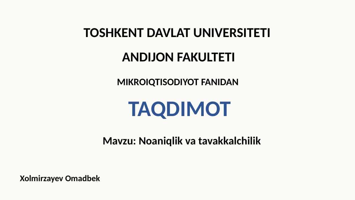 Noaniqlik va tavakkalchilik