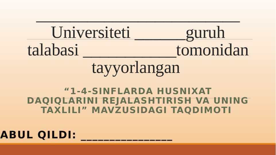 1-4-sinflarda husnixat daqiqlarini rejalashtirish va uning taxlili