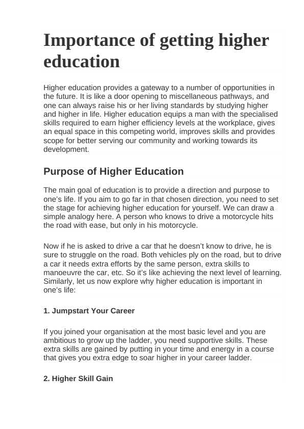 Importance of getting higher education