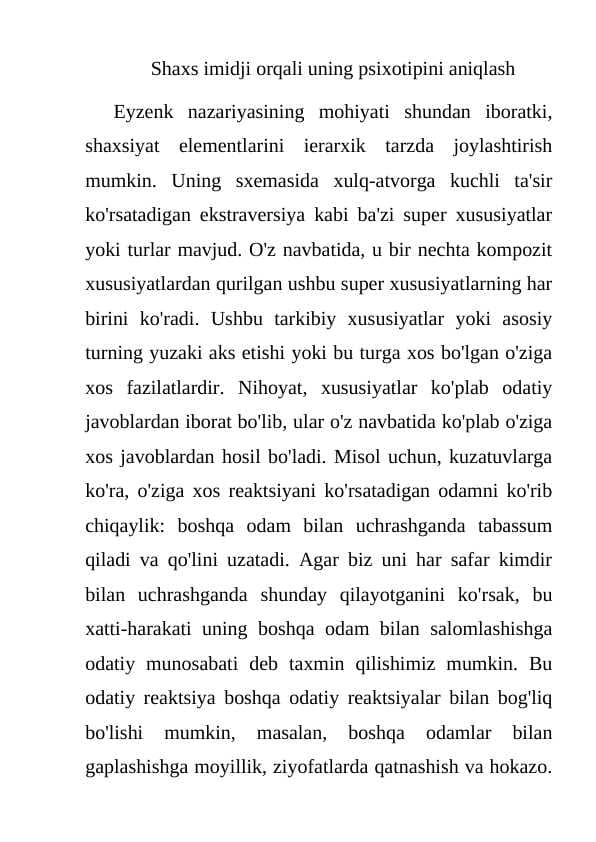 Shaxs imidji orqali uning psixotipini aniqlash