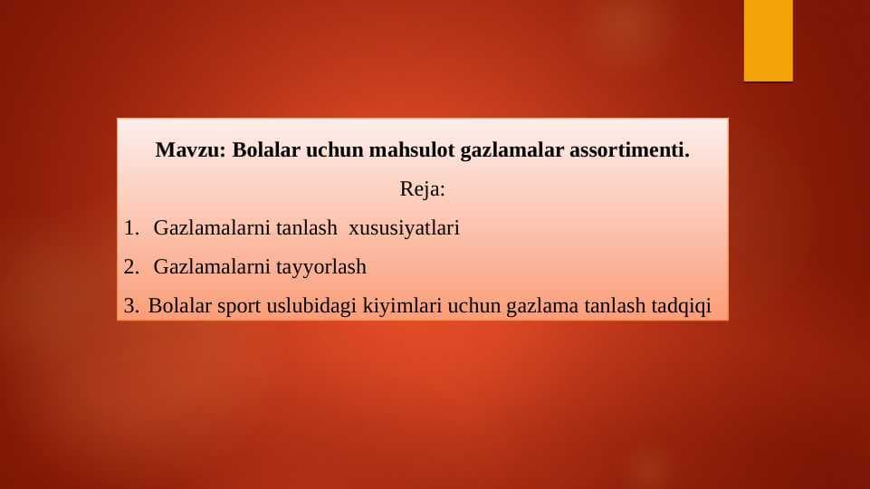 Bolalar uchun mahsulot gazlamalar assortimenti