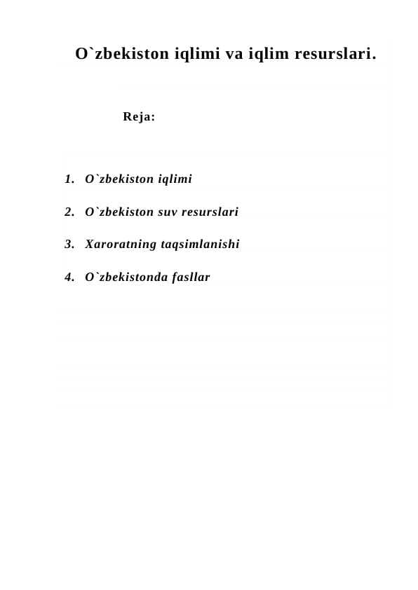 O`zbekiston iqlimi va iqlim resurslari.