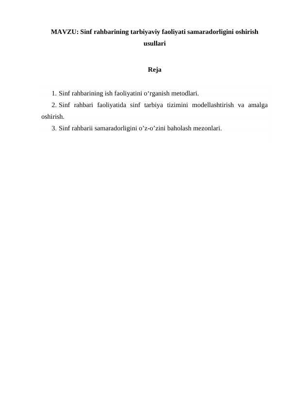 Sinf rahbarining tarbiyaviy faoliyati samaradorligini oshirish usullari