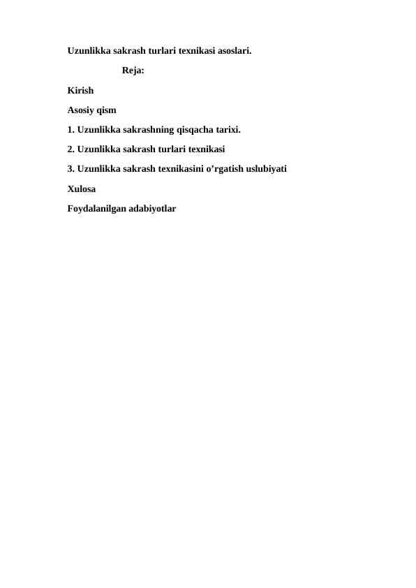 Uzunlikka sakrash turlari texnikasi asoslari