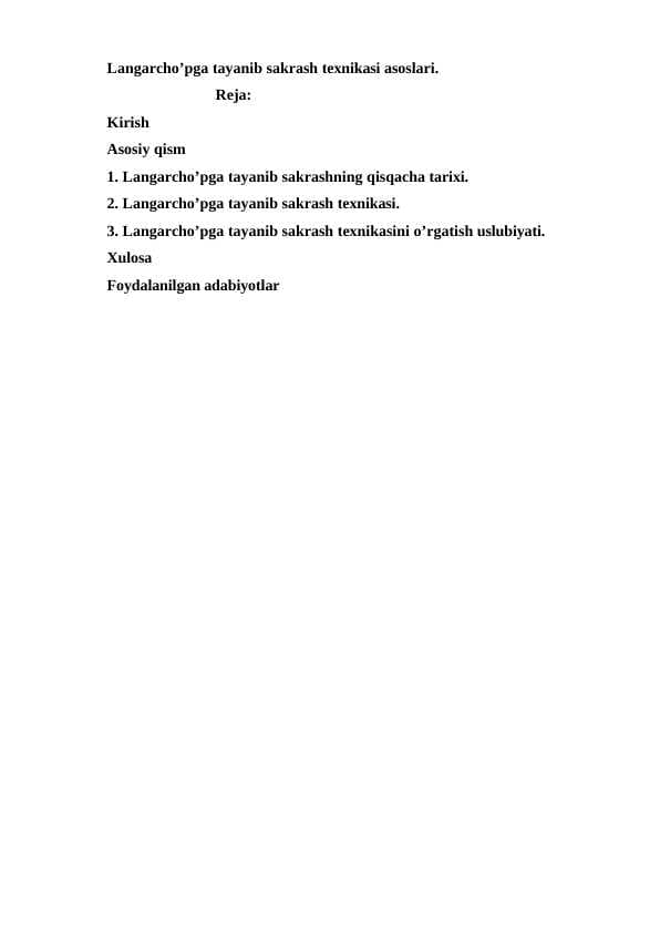 Langarcho’pga tayanib sakrash texnikasi asoslari