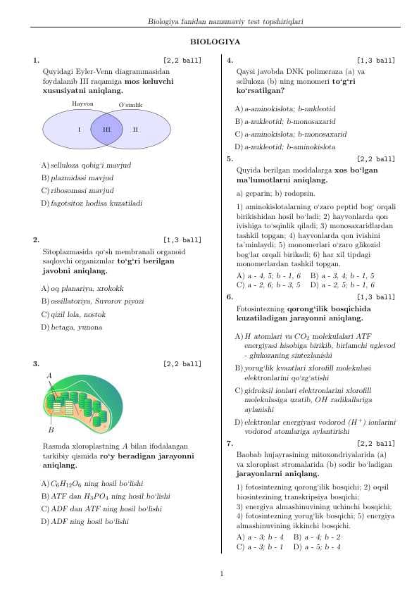 Biologiya test