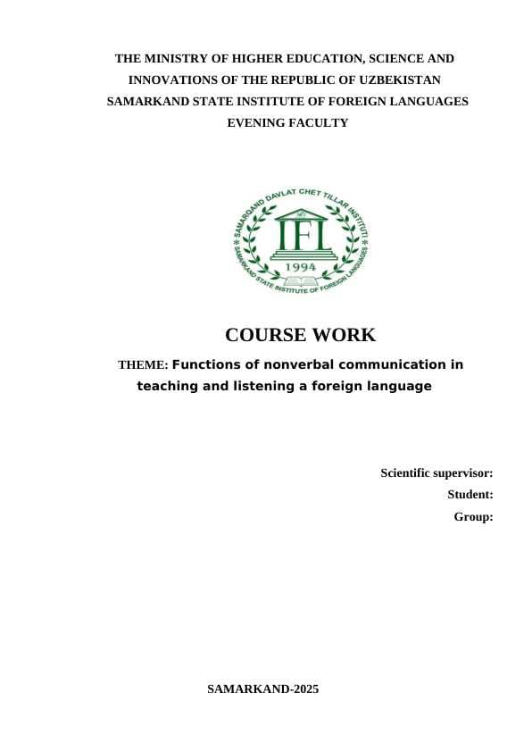 Functions of nonverbal communication in teaching and listening a foreign language