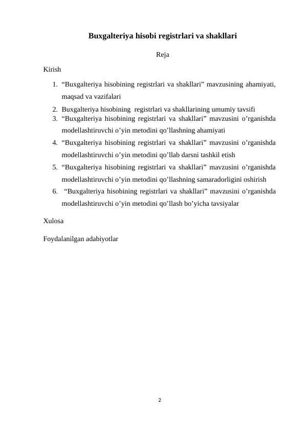 Buxgalteriya hisobi registrlari va shakllari