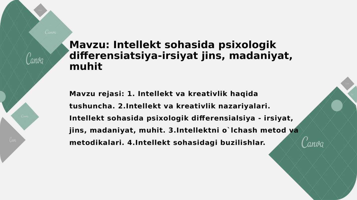 Mavzu: Intellekt sohasida psixologik differensiatsiya-irsiyat jins, madaniyat, muhit