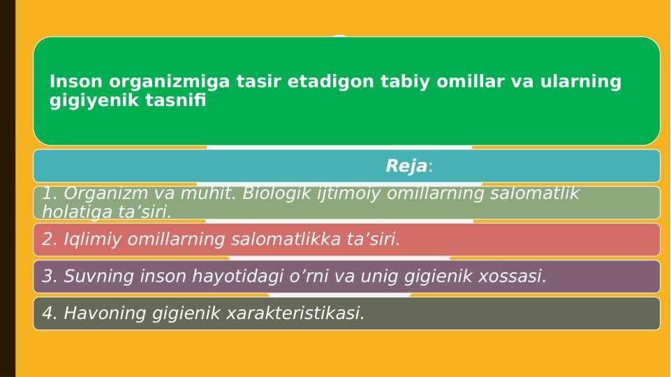 Inson organizmiga tasir etadigon tabiy omillar va ularning gigiyenik tasnifi