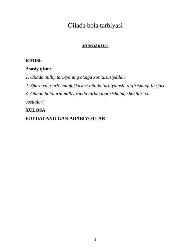 Oilada bola tarbiyasi
