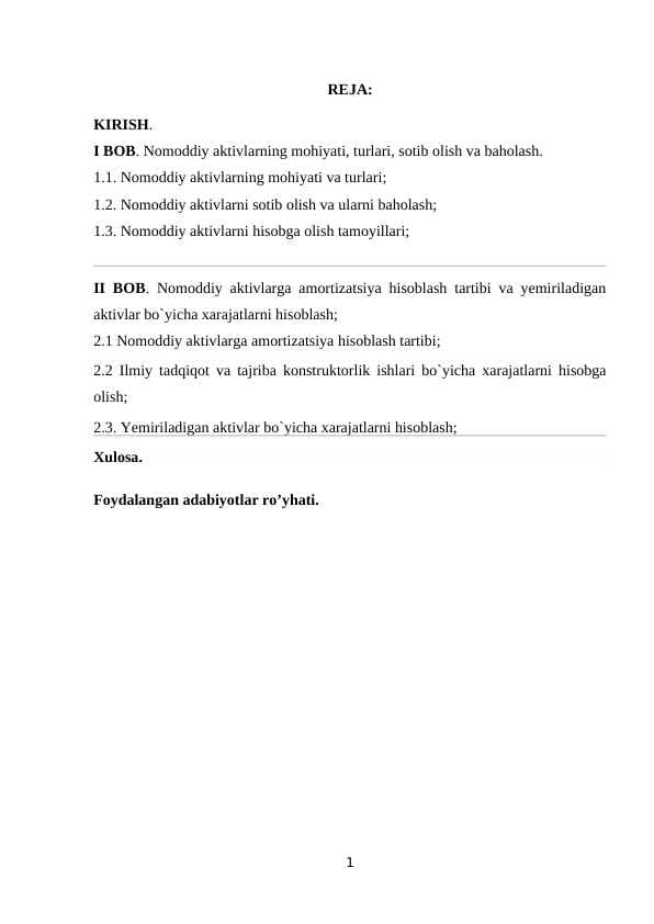 Nomoddiy aktivlarning mohiyati