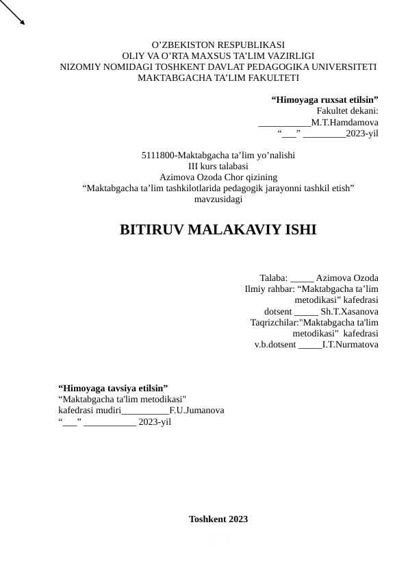 Maktabgacha ta’lim tashkilotlarida pedagogik jarayonni tashkil etish