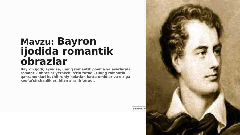 Bayron ijodida romantik obrazlar