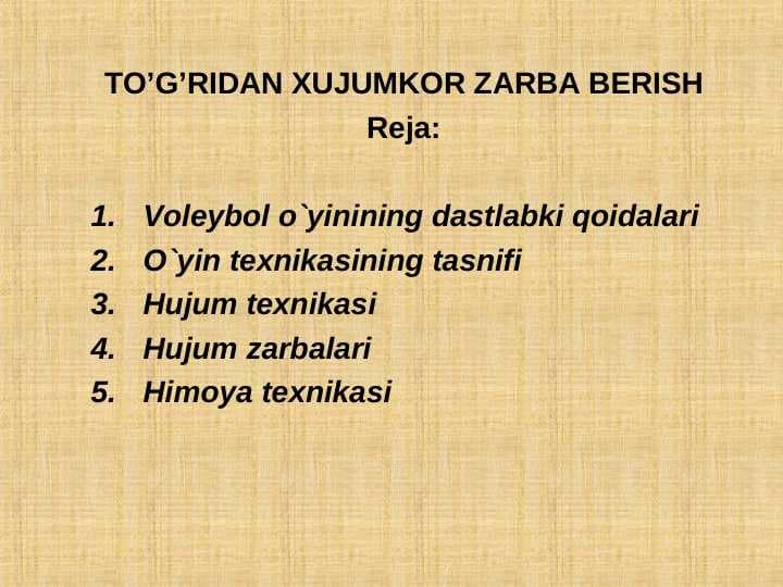 TO’G’RIDAN XUJUMKOR ZARBA BERISH