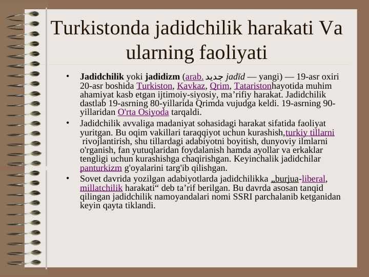 Turkistonda jadidchilik harakati Va ularning faoliyati
