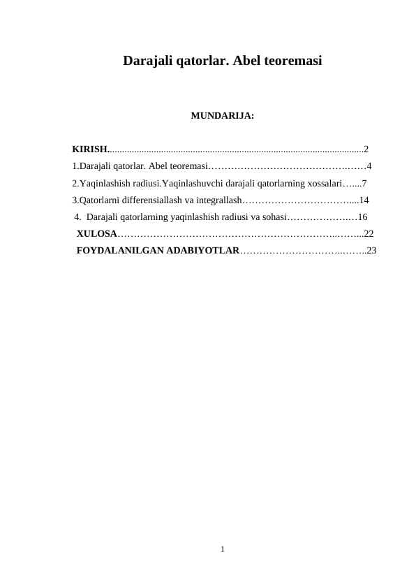 Darajali qatorlar. Abel teoremasi