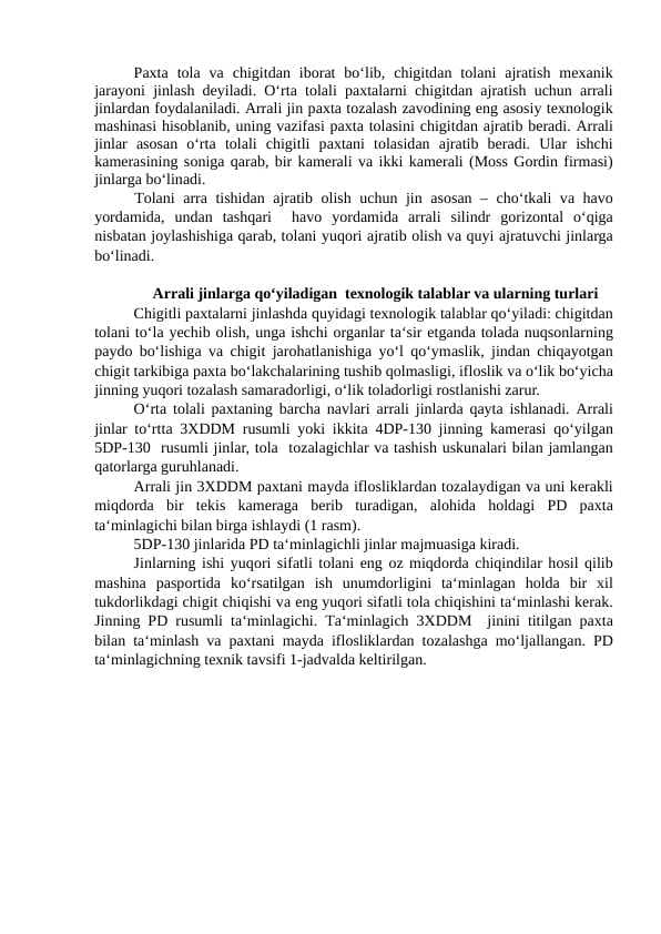 paxta tozalash mashinalari