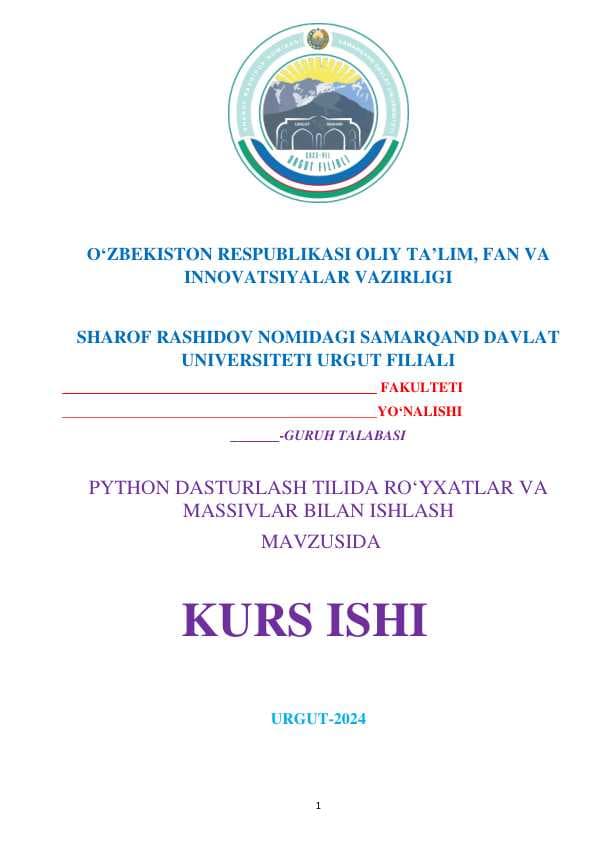 PYTHON DASTURLASH TILIDA RO‘YXATLAR VA MASSIVLAR BILAN ISHLASH  MAVZUSIDA