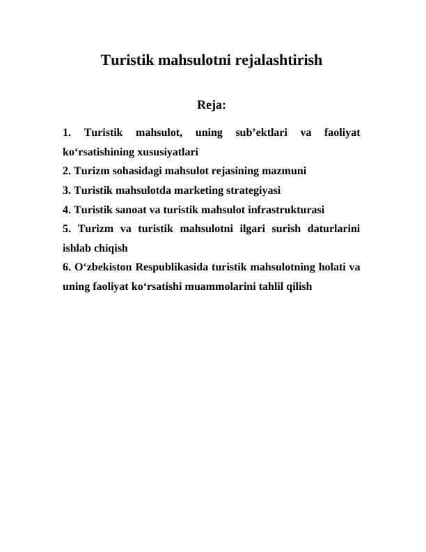 Turistik mahsulotni rejalashtirish