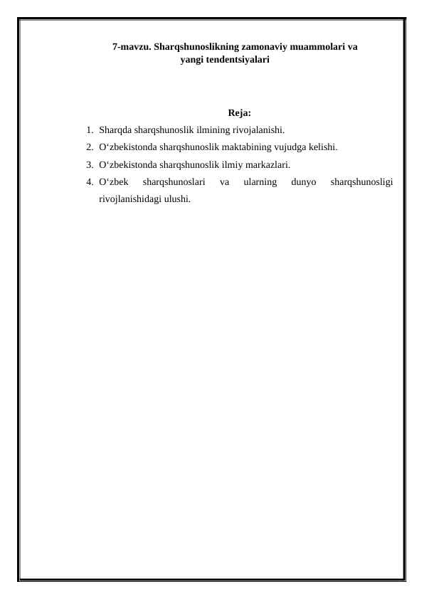 Sharqshunoslikning zamonaviy muammolari va yangi tendentsiyalari