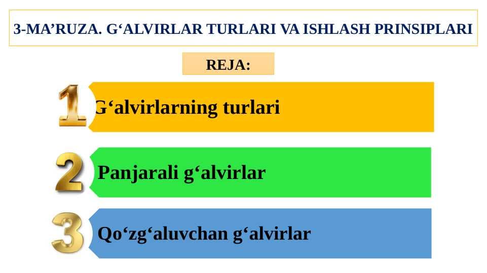 G‘ALVIRLAR TURLARI VA ISHLASH PRINSIPLARI