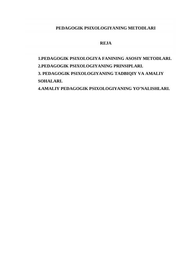 PEDAGOGIK PSIXOLOGIYANING METODLARI