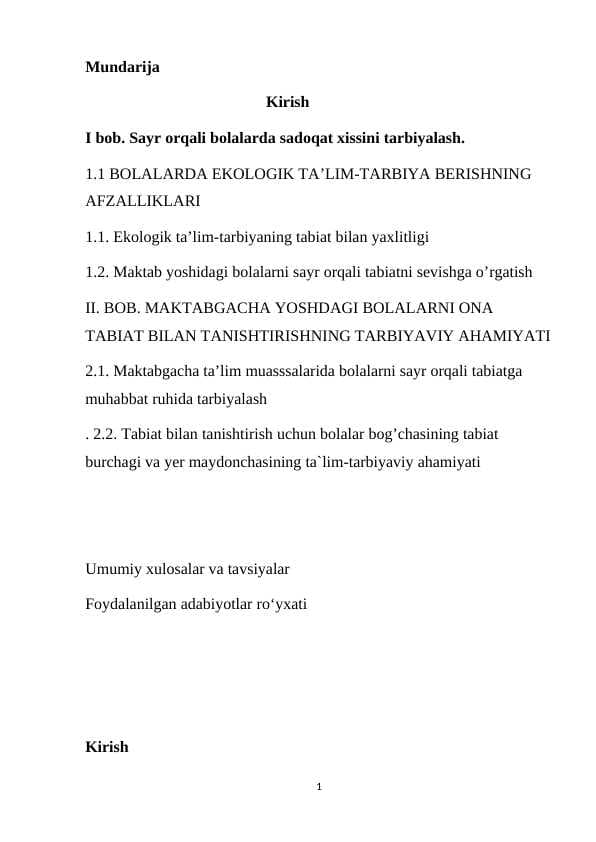 Sayr orqali bolalarda sadoqat xissini tarbiyalash