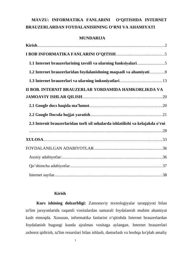 INFORMATIKA FANLARINI  O‘QITISHDA INTERNET BRAUZERLARDAN FOYDALANISHNING O‘RNI VA AHAMIYATI