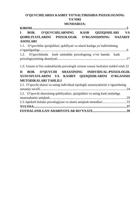 O‘QUVCHILARDA KASBIY YO‘NALTIRISHDA PSIXOLOGNING TA’SIRI
