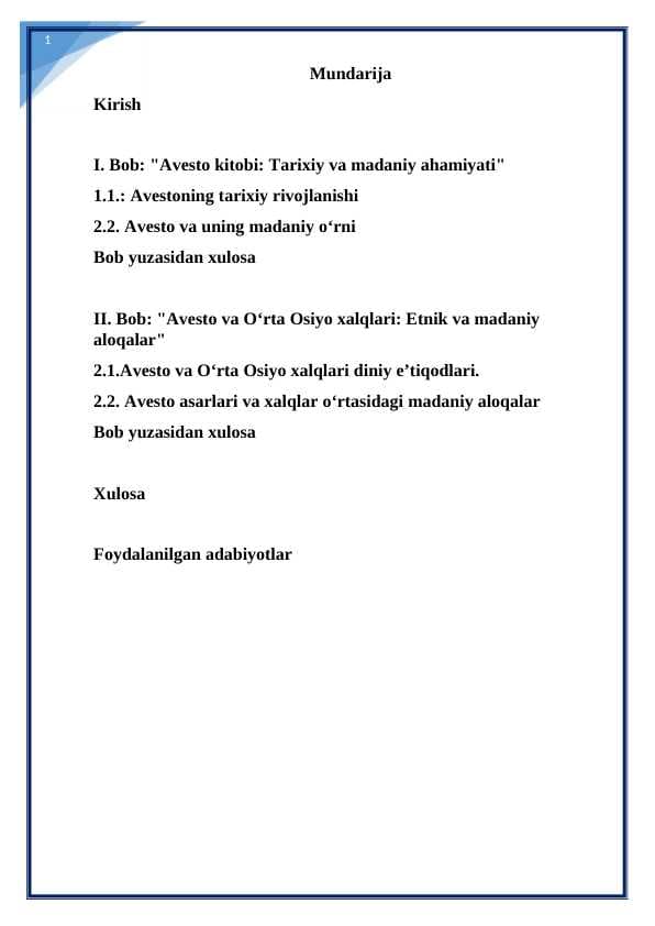 Avesto Oʻrta Osiyo xalqlarini oʻrganishda muhim manba kurs ishi