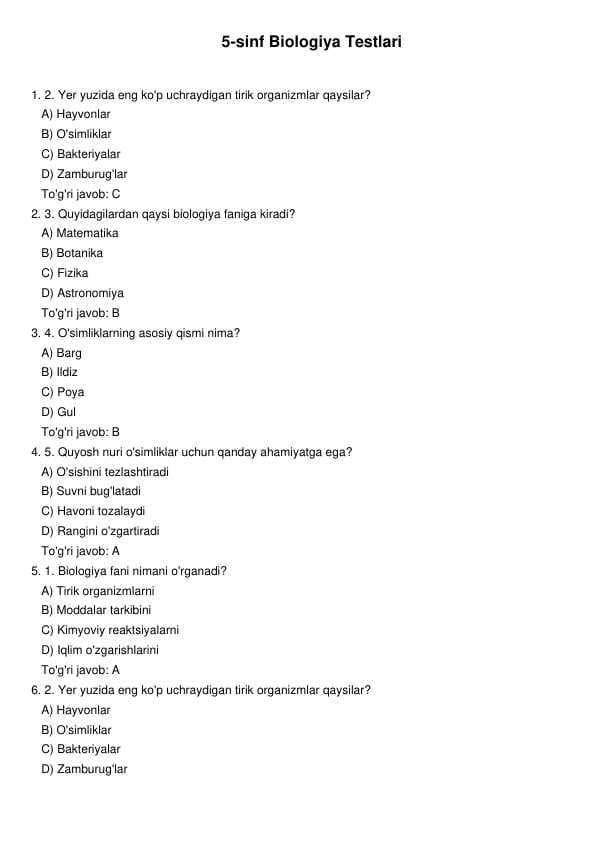 Biologiya test