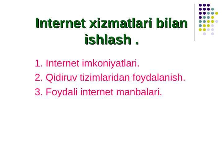 Internet xizmatlari bilan ishlash