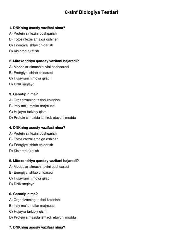 Biologiya test