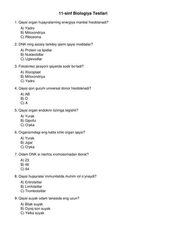 Biologiya test