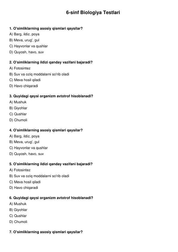 Biologiya test