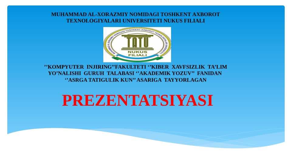 Chingiz Aytmatovning Asrga tatigulik kun asariga taqdimot.