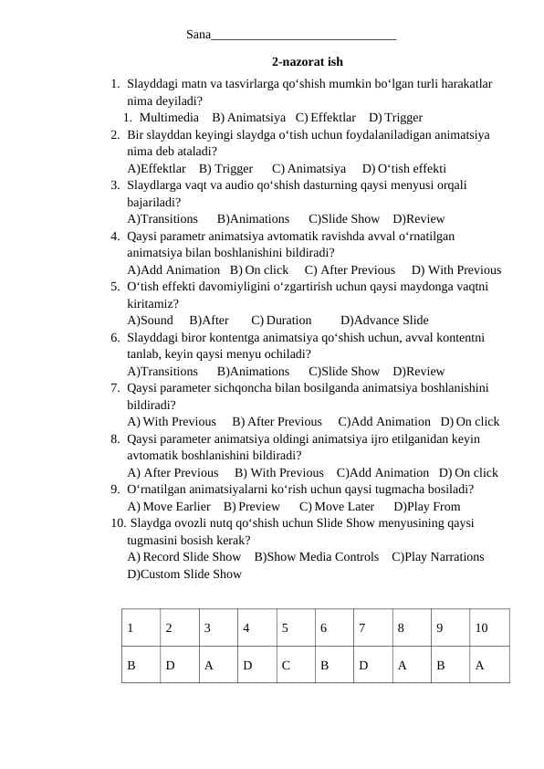 7-sinf informatika 2-chorak nazorat ishi 2025