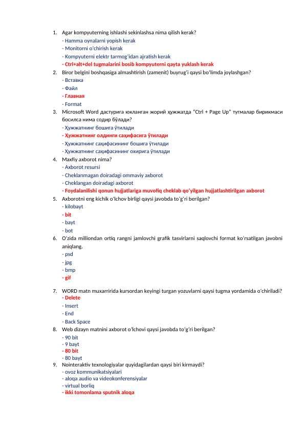 Argos axborot test savollari javoblari bilan